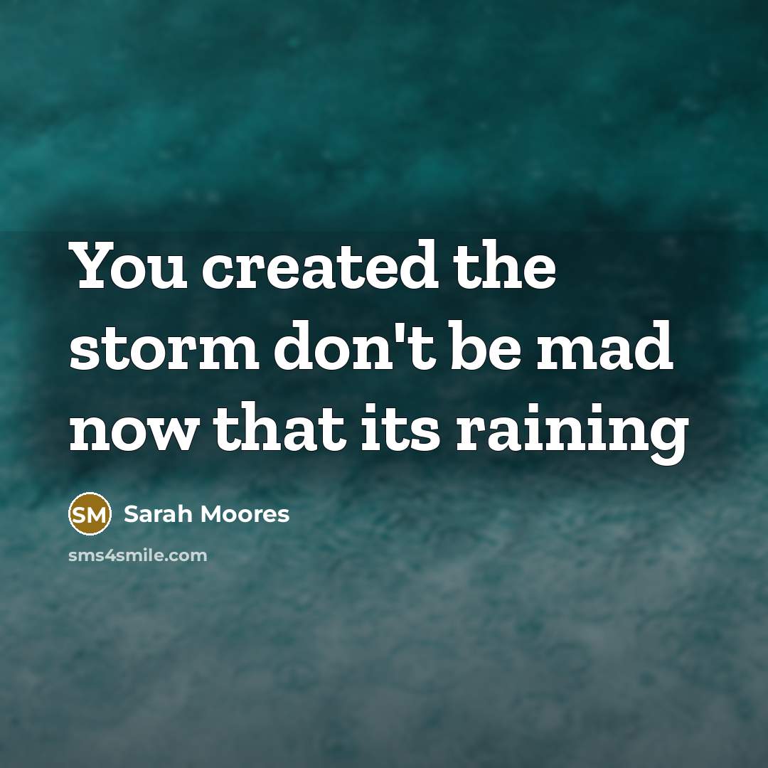 “You created the storm don't be mad now that its…” quote by Sarah Moores
