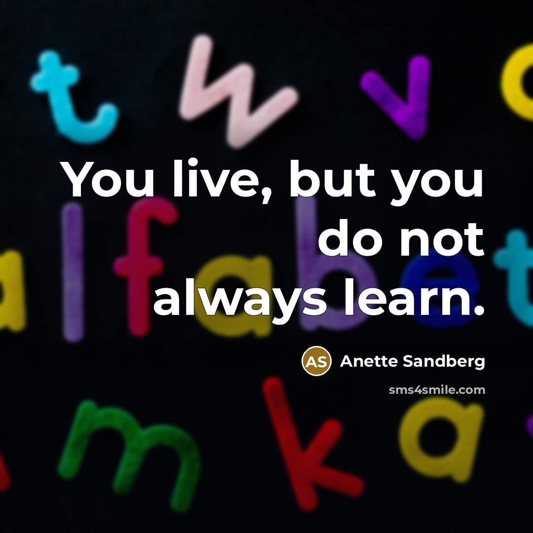 “You live, but you do not always learn.…” quote by Anette Sandberg