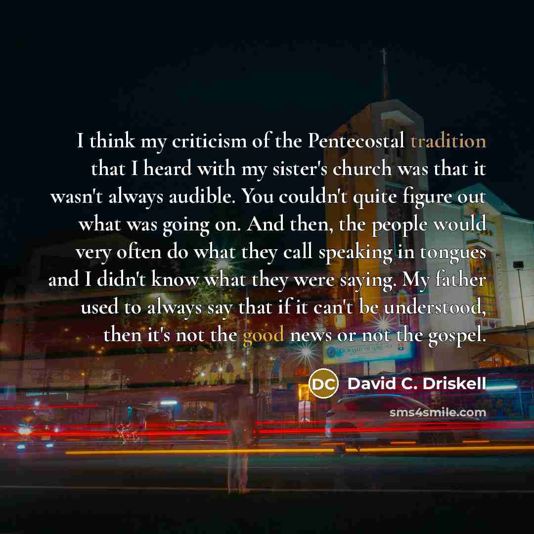 “I think my criticism of the Pentecostal tradition that I…” quote by David C. Driskell