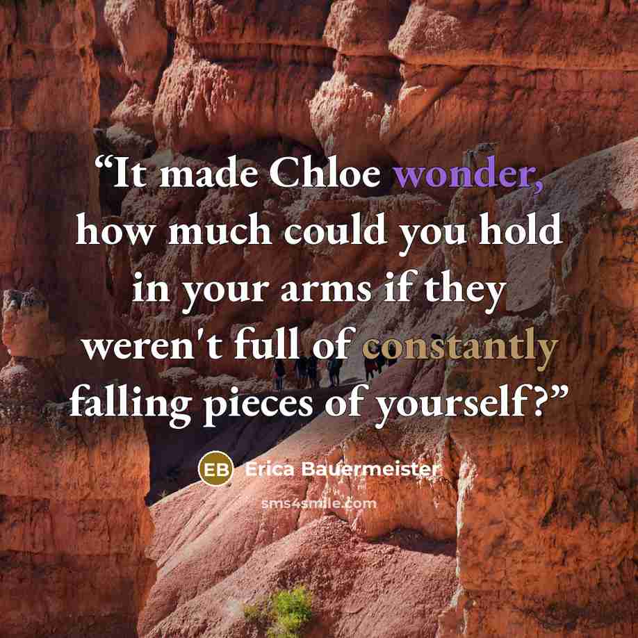 “It made Chloe wonder, how much could you hold in your arms if they weren't full of constantly falling pieces of yourself?” quote by Erica Bauermeister