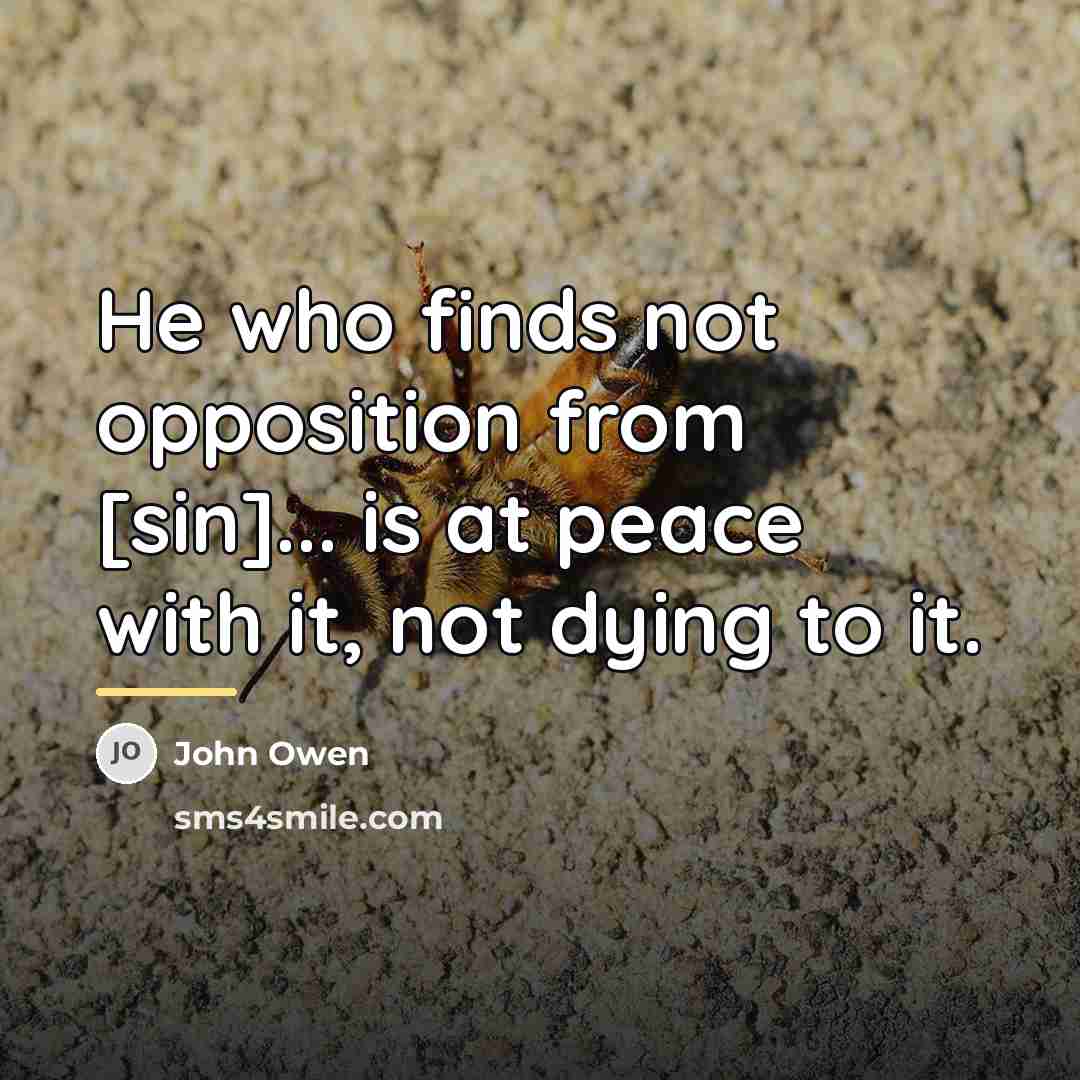 “He who finds not opposition from [sin]... is at peace…” quote by John Owen
