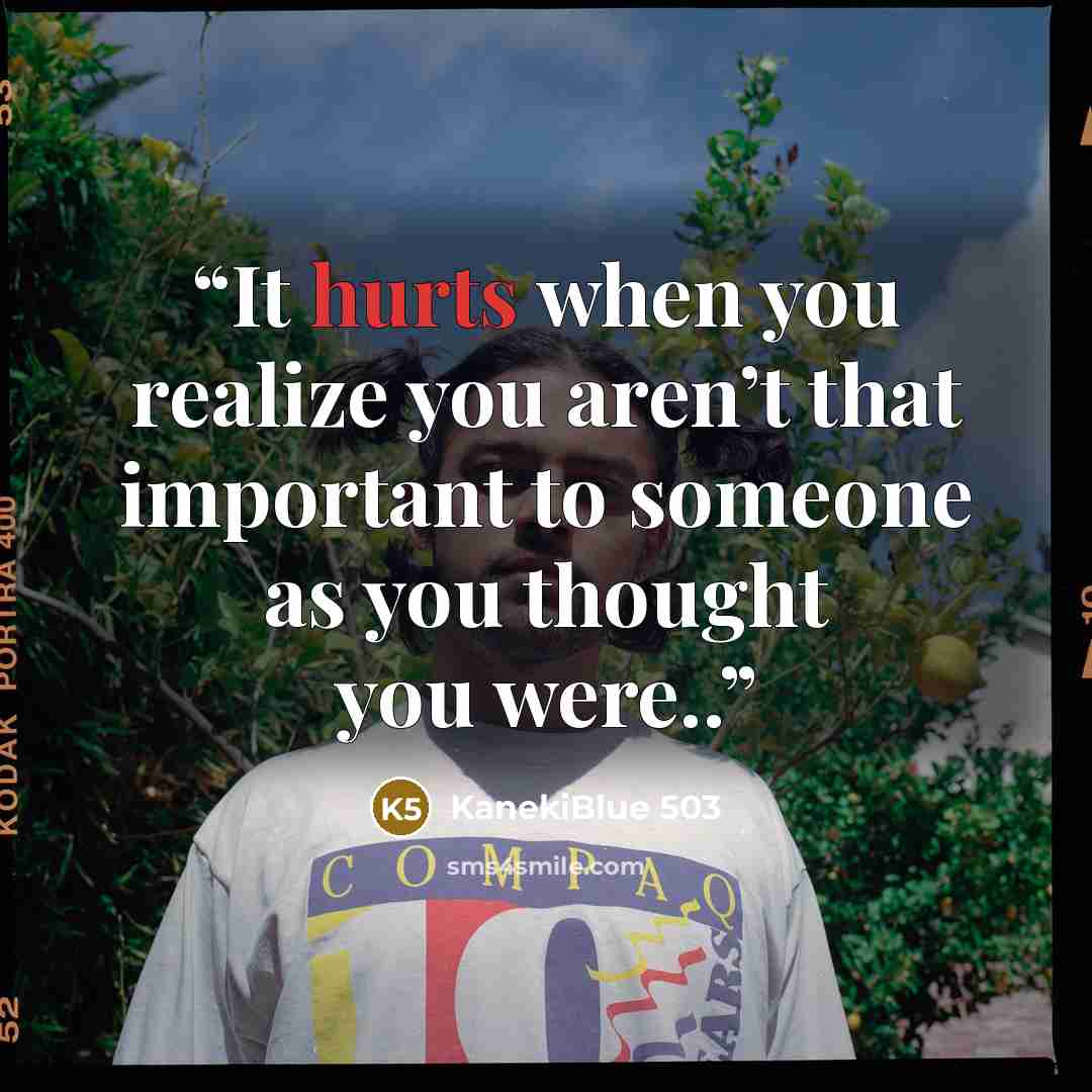 “It hurts when you realize you aren’t that important to someone as you thought you were..” quote by KanekiBlue 503
