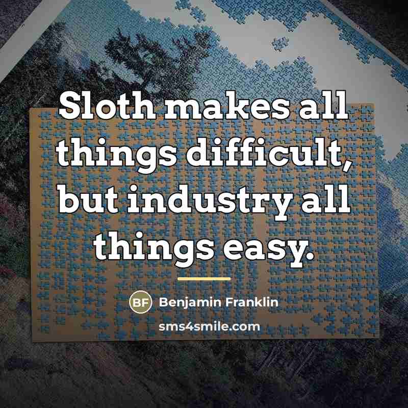 “Sloth makes all things difficult, but industry all things easy.…” quote by Benjamin Franklin