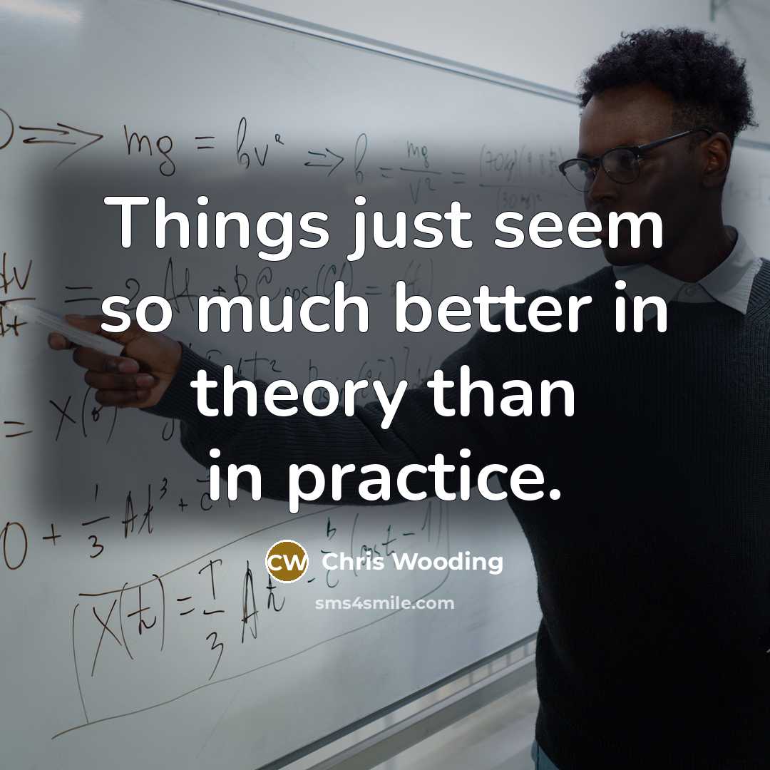 “Things just seem so much better in theory than in…” quote by Chris Wooding