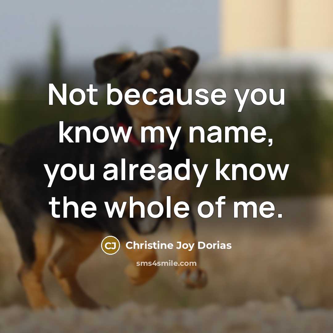 “Not because you know my name, you already know the…” quote by Christine Joy Dorias