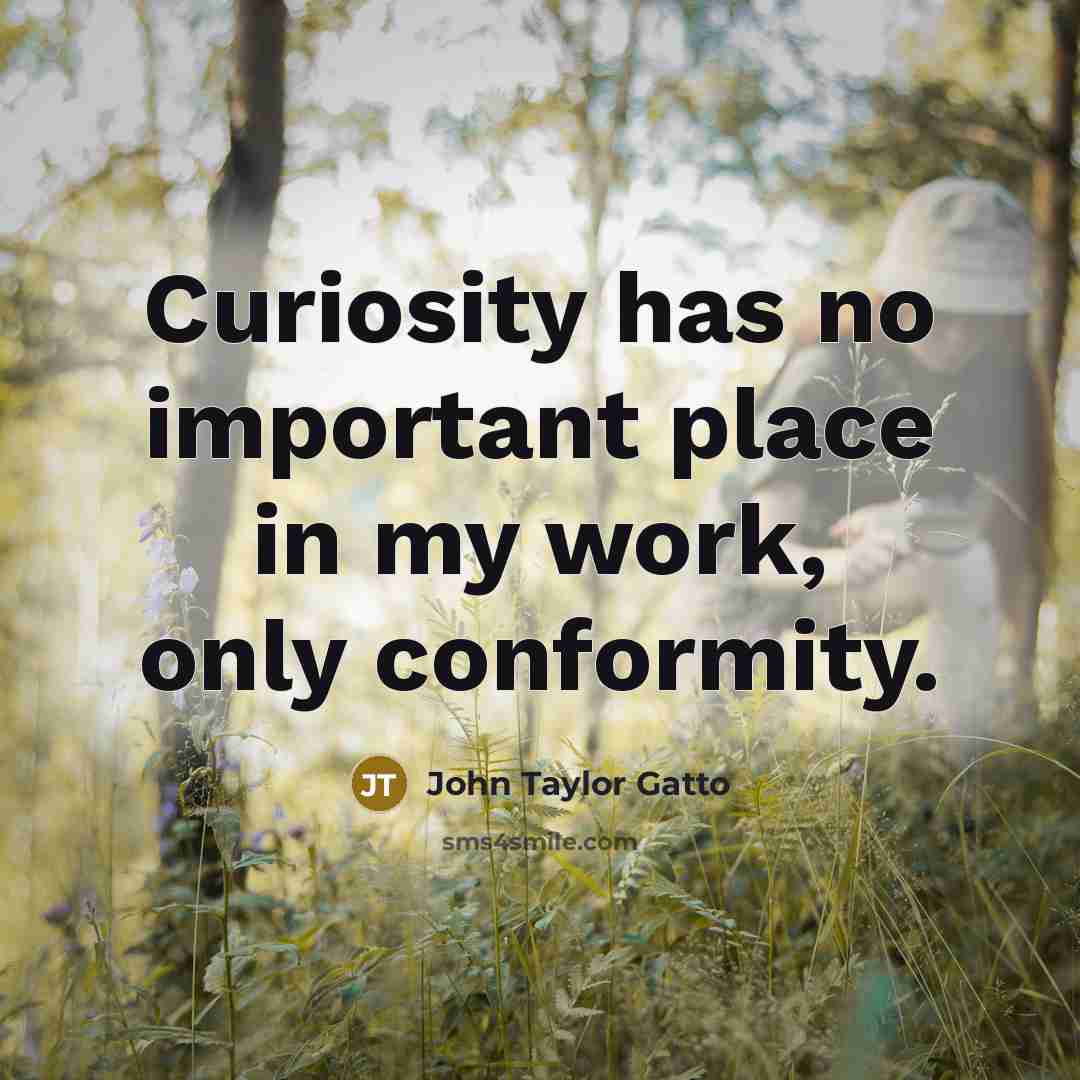 “Curiosity has no important place in my work, only conformity.…” quote by John Taylor Gatto