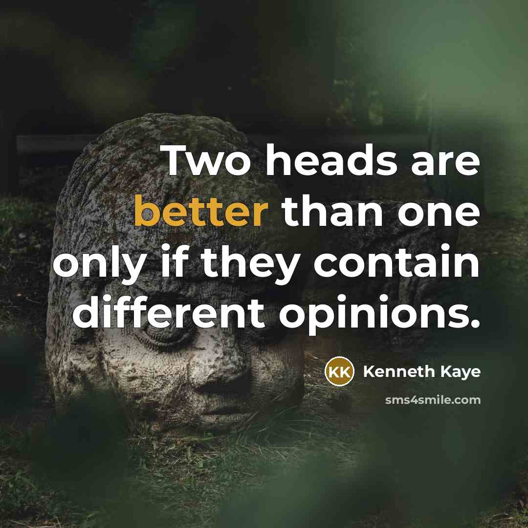 “Two heads are better than one only if they contain different opinions.” quote by Kenneth Kaye