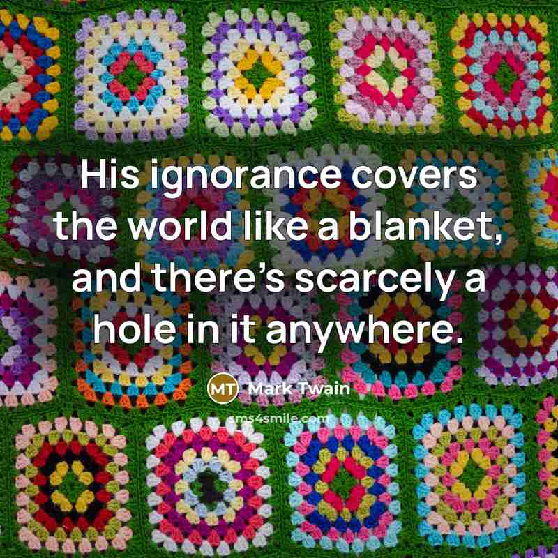 “His ignorance covers the world like a blanket, and there's…” quote by Mark Twain