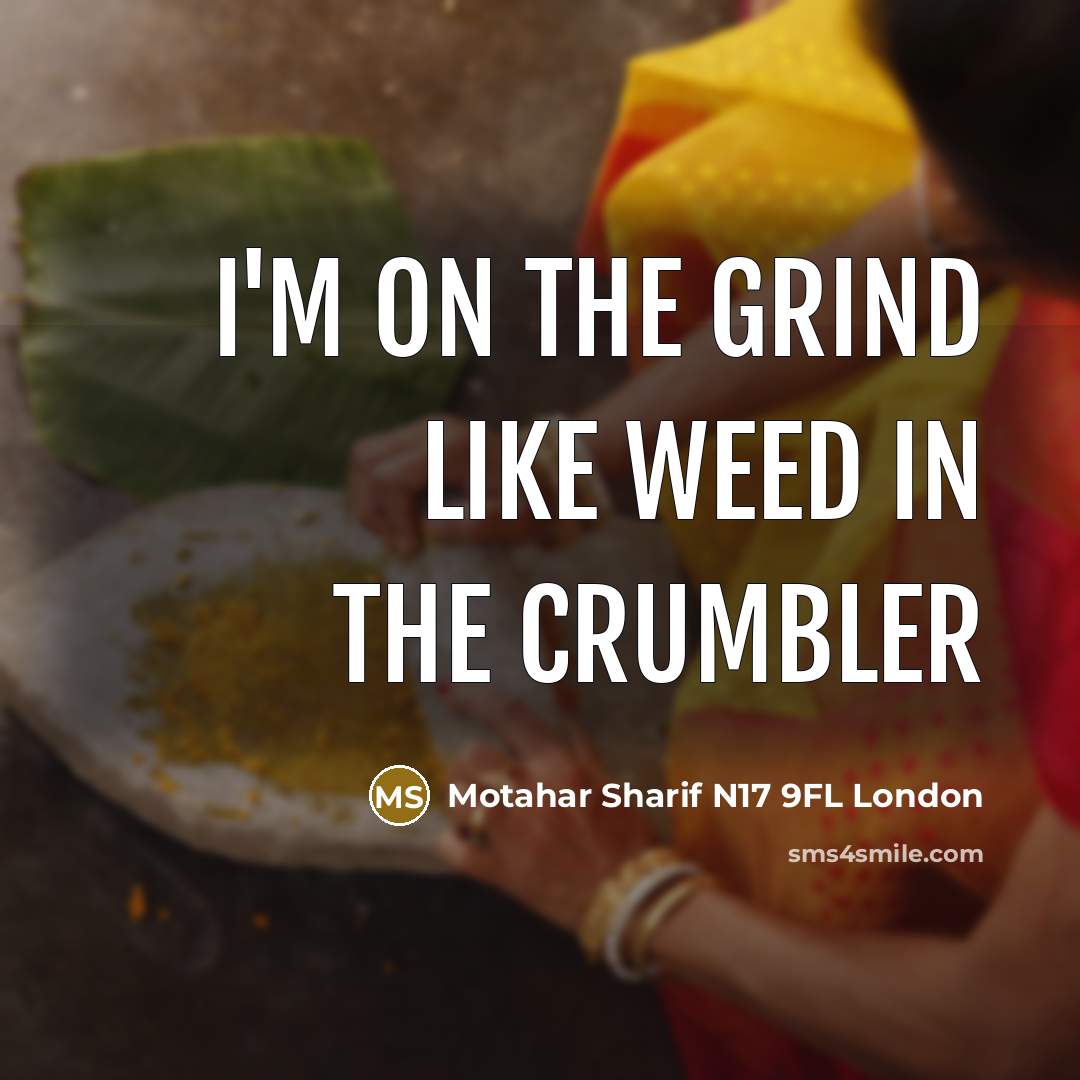 “I'm on the grind like weed in the crumbler…” quote by Motahar Sharif N17 9FL London