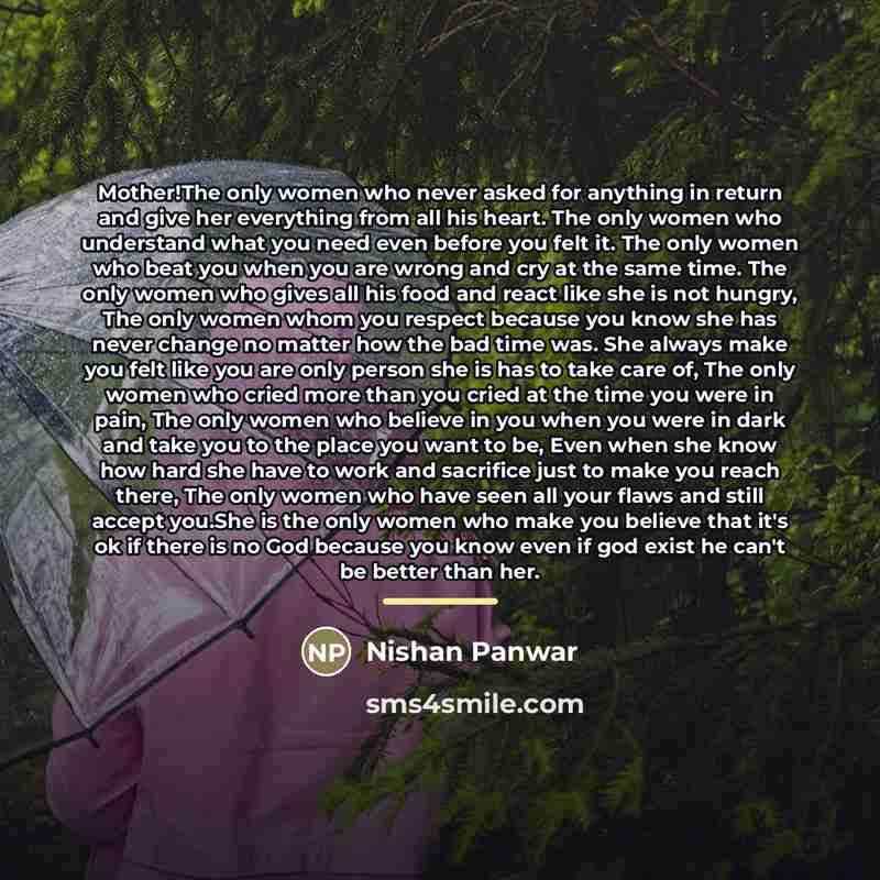 “Mother!The only women who never asked for anything in return…” quote by Nishan Panwar