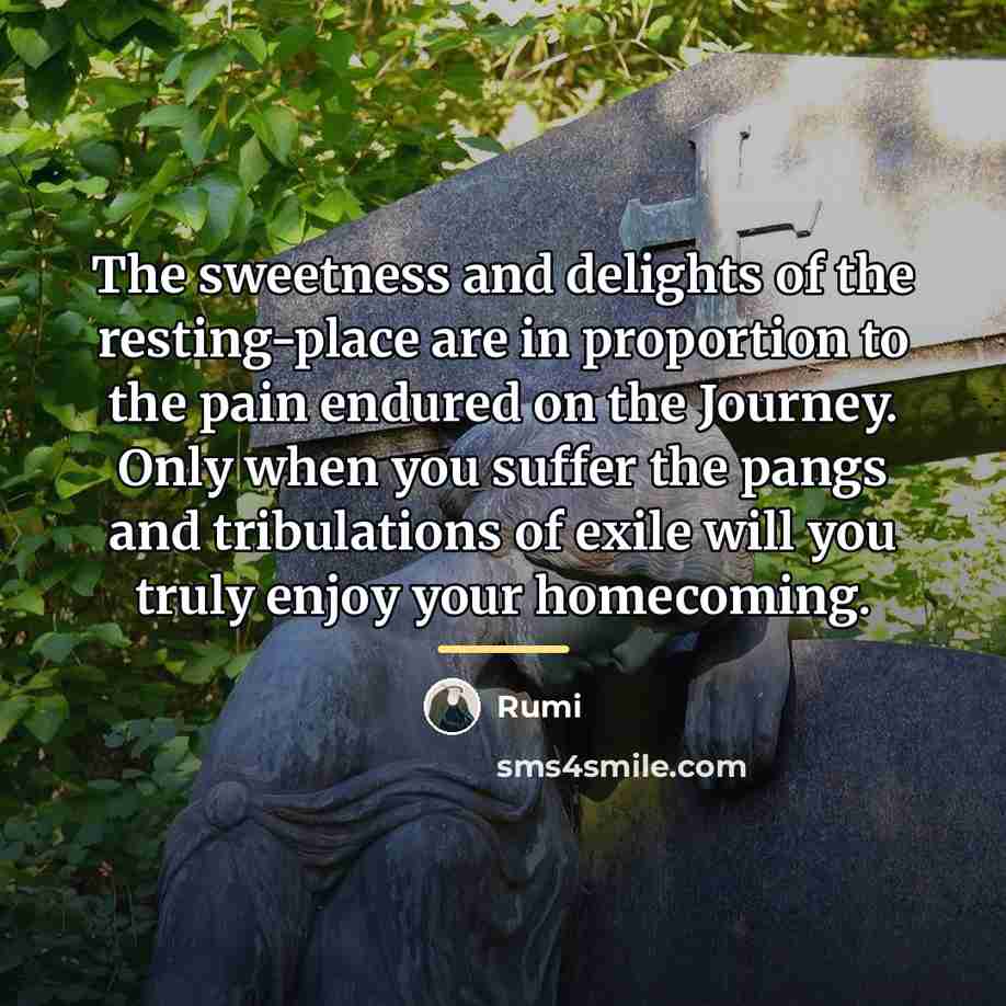 “The sweetness and delights of the resting-place are in proportion…” quote by Rumi