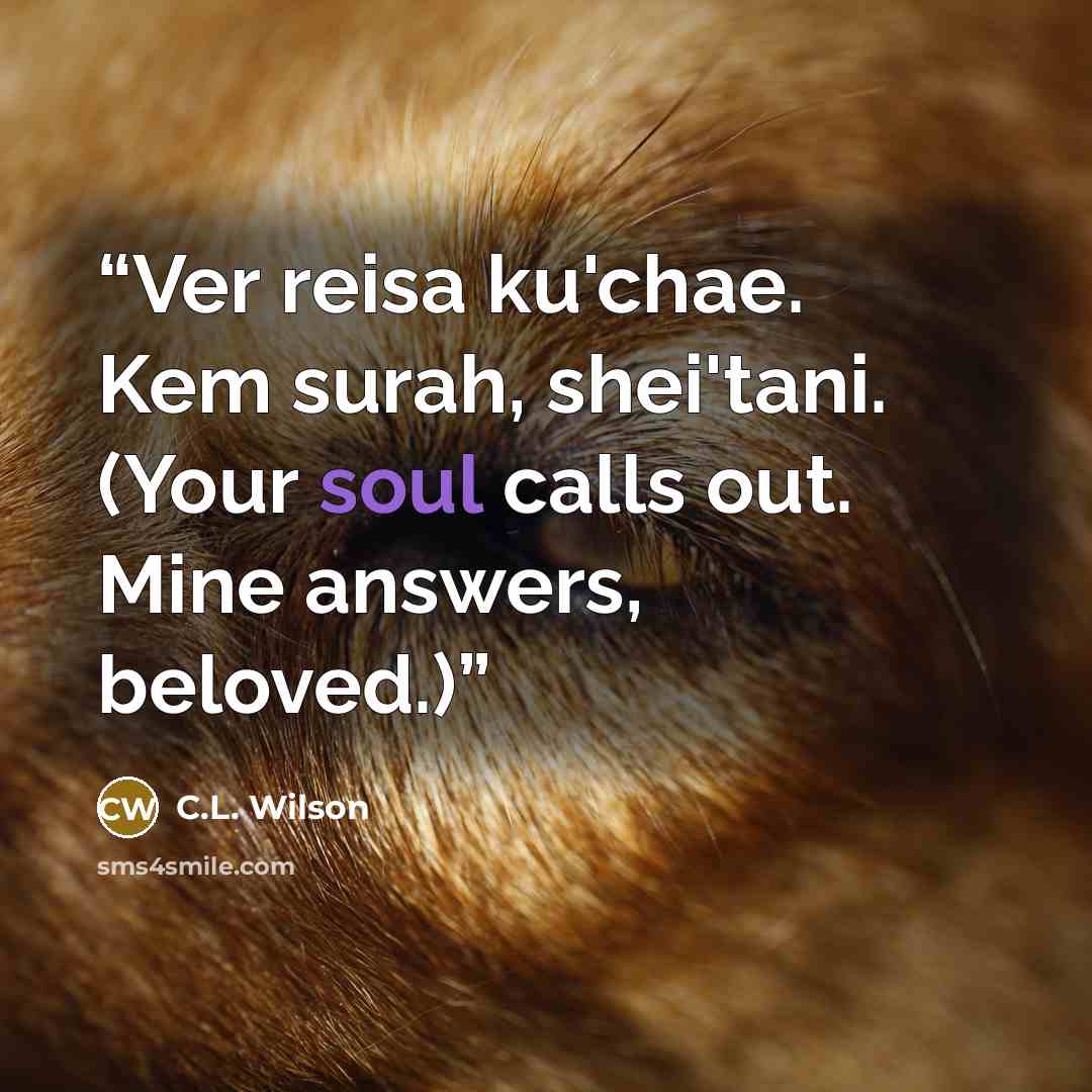 “Ver reisa ku'chae. Kem surah, shei'tani. (Your soul calls out. Mine answers, beloved.)” quote by C.L. Wilson
