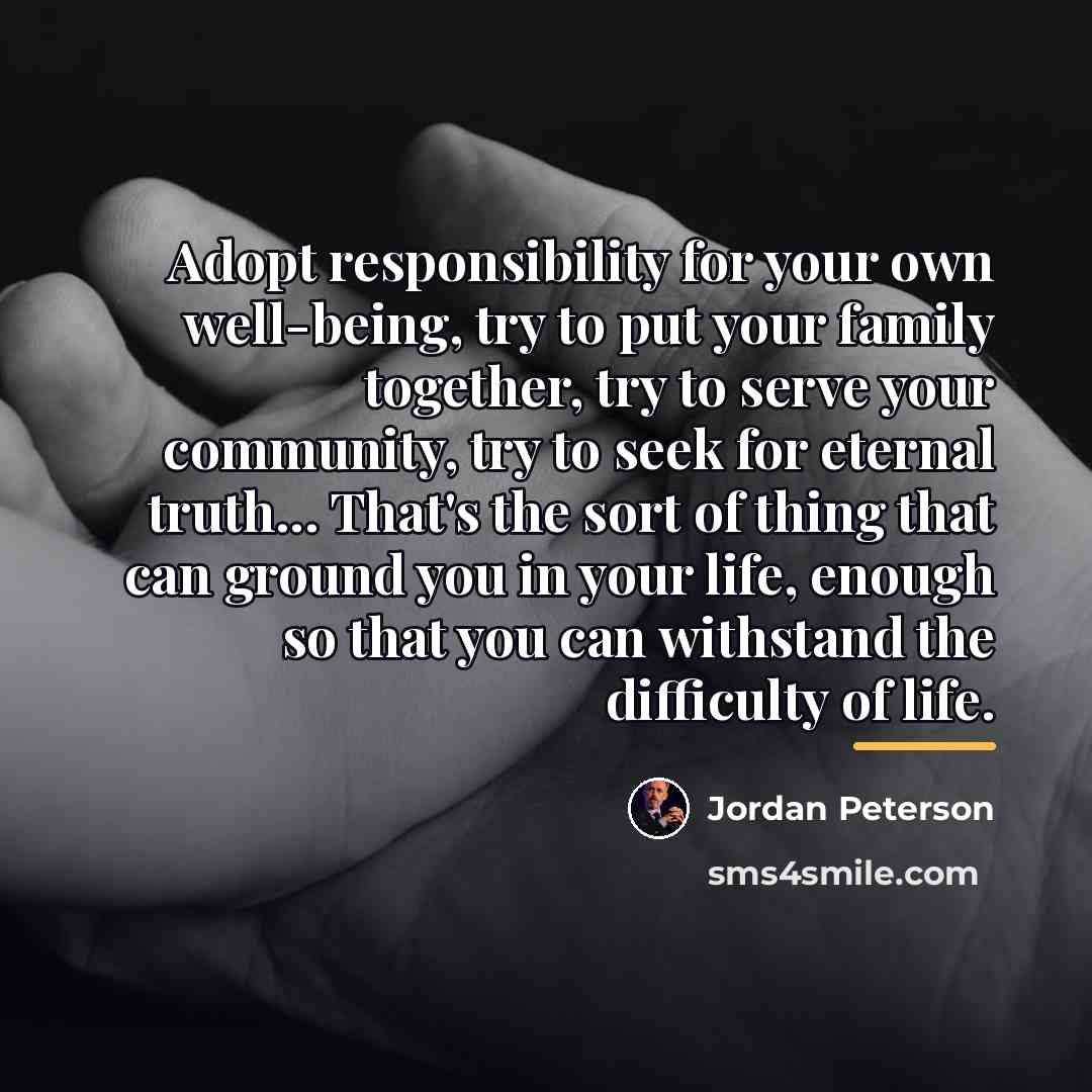 “Adopt responsibility for your own well-being, try to put your…” quote by Jordan Peterson