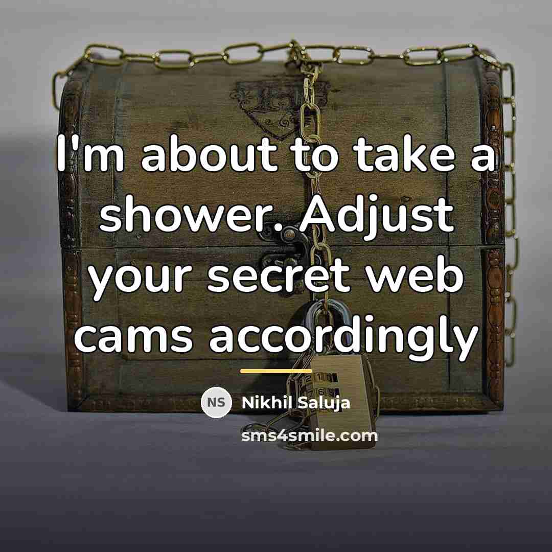 “I'm about to take a shower. Adjust your secret web…” quote by Nikhil Saluja