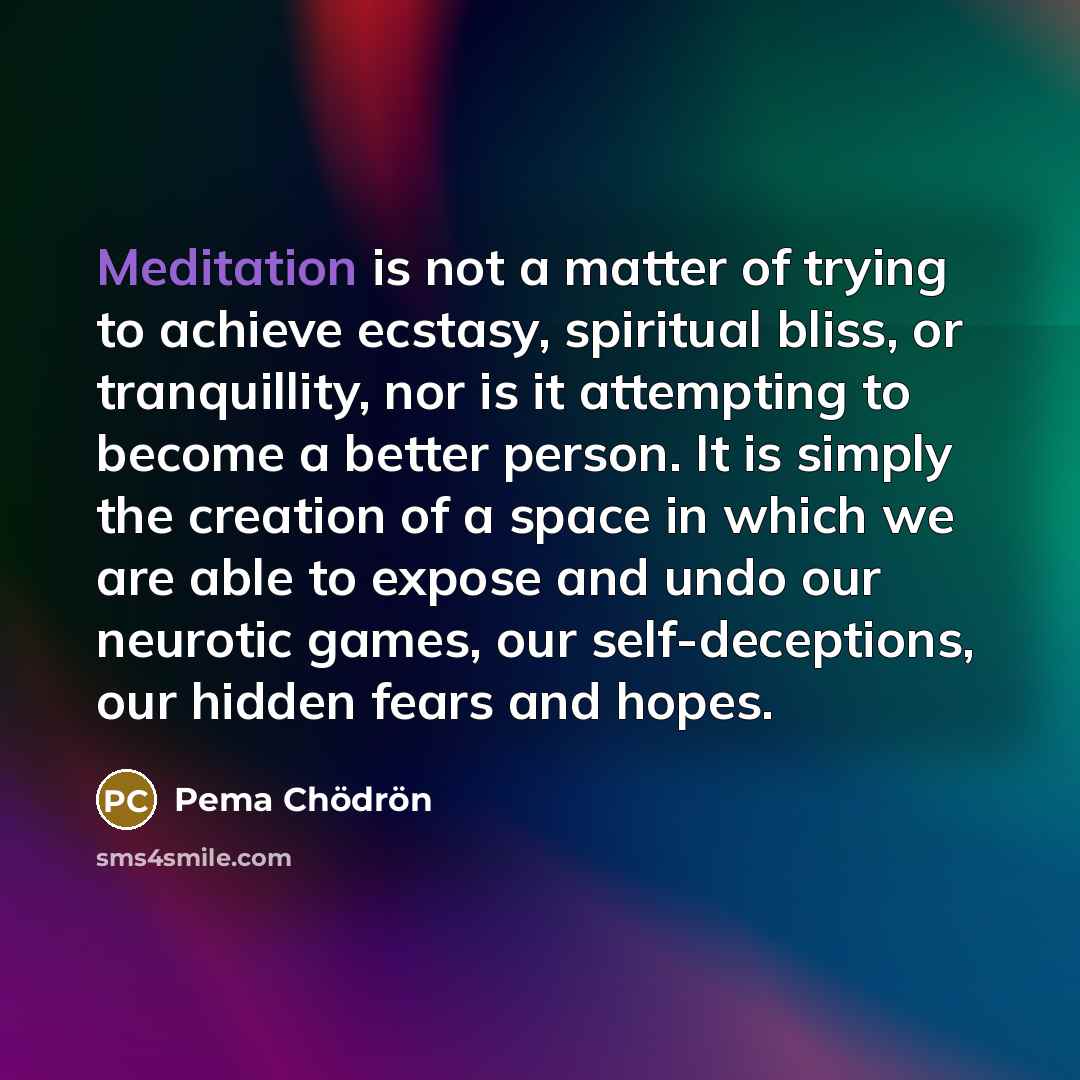 “Meditation is not a matter of trying to achieve ecstasy,…” quote by Pema Chodron