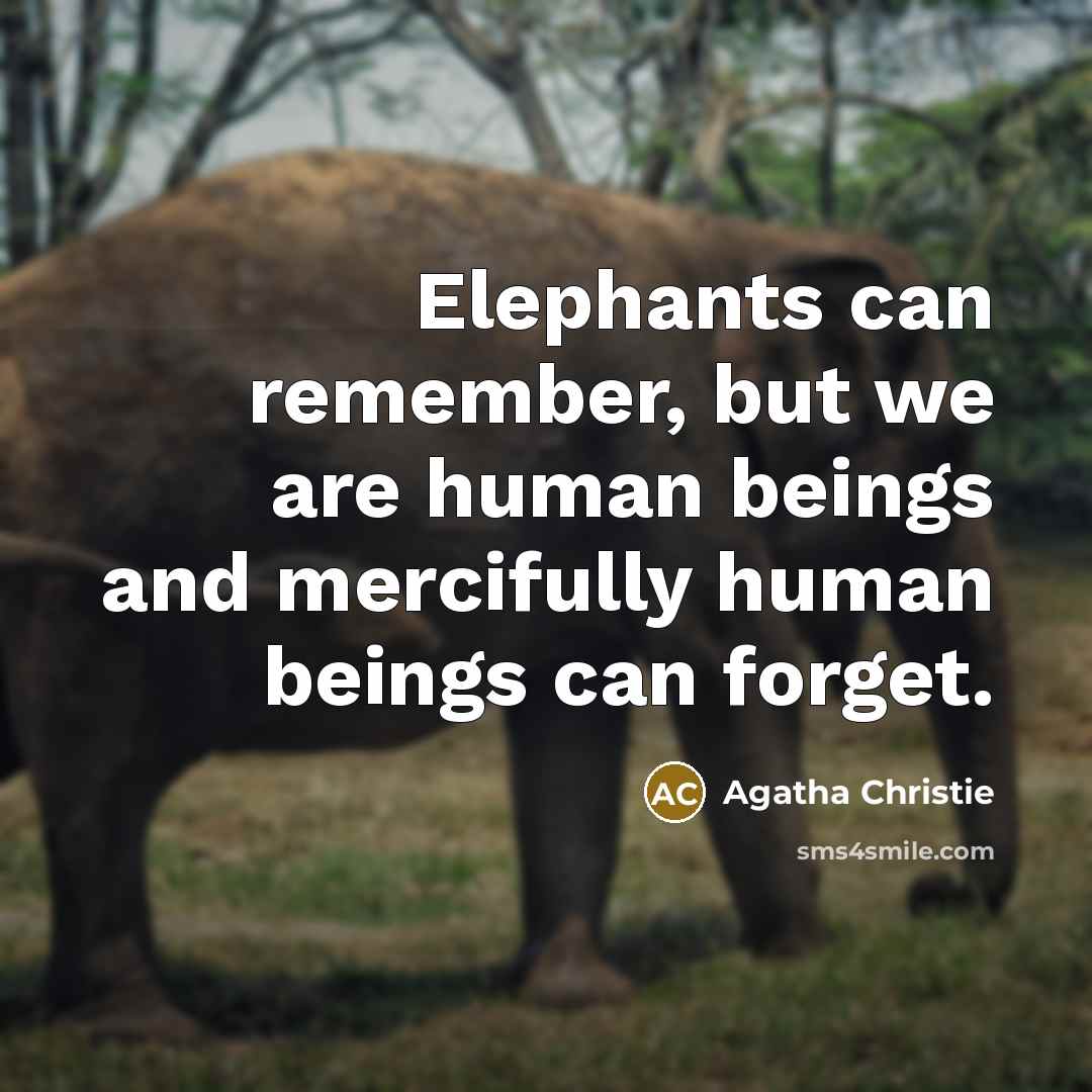 “Elephants can remember, but we are human beings and mercifully…” quote by Agatha Christie