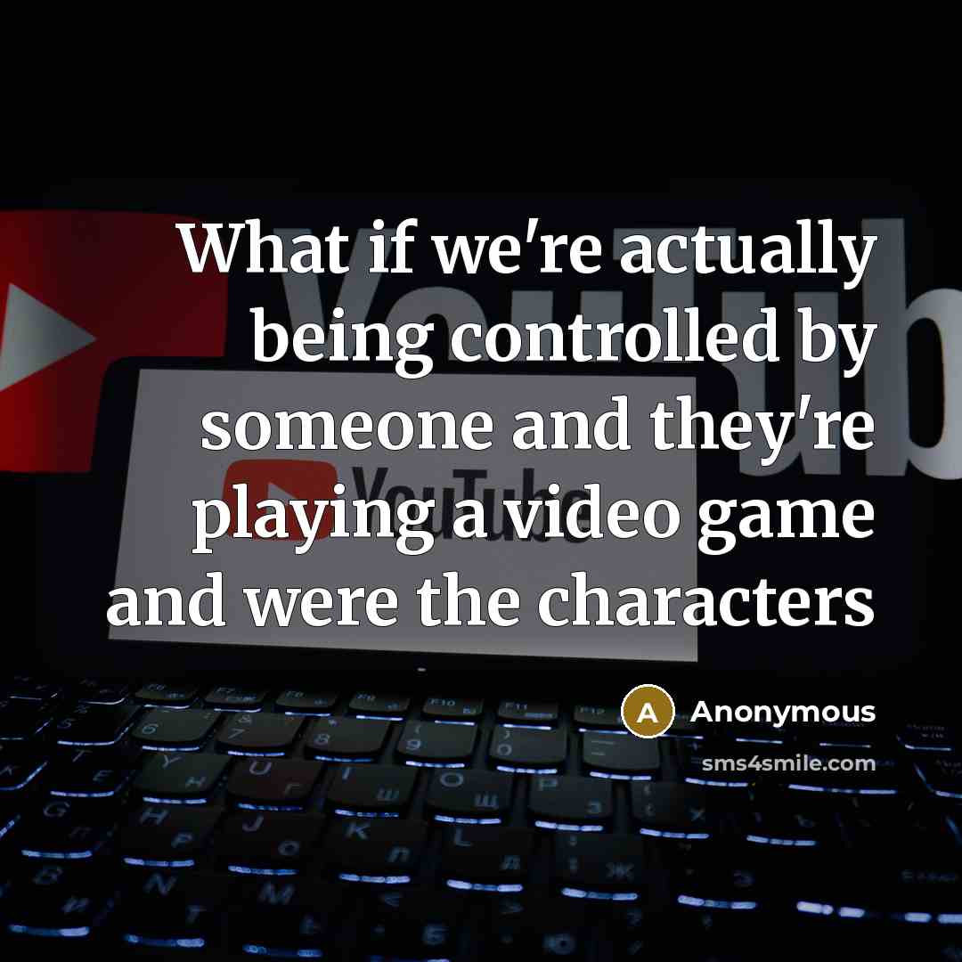 “What if we're actually being controlled by someone and they're playing a video game and were the characters” quote by Anonymous
