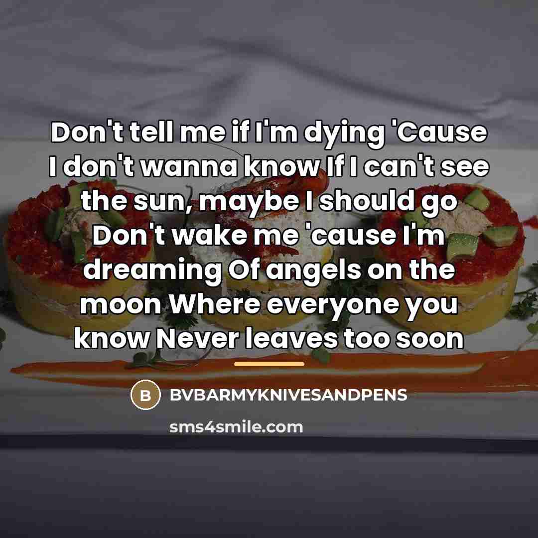 “Don't tell me if I'm dying 'Cause I don't wanna…” quote by BVBARMYKNIVESANDPENS