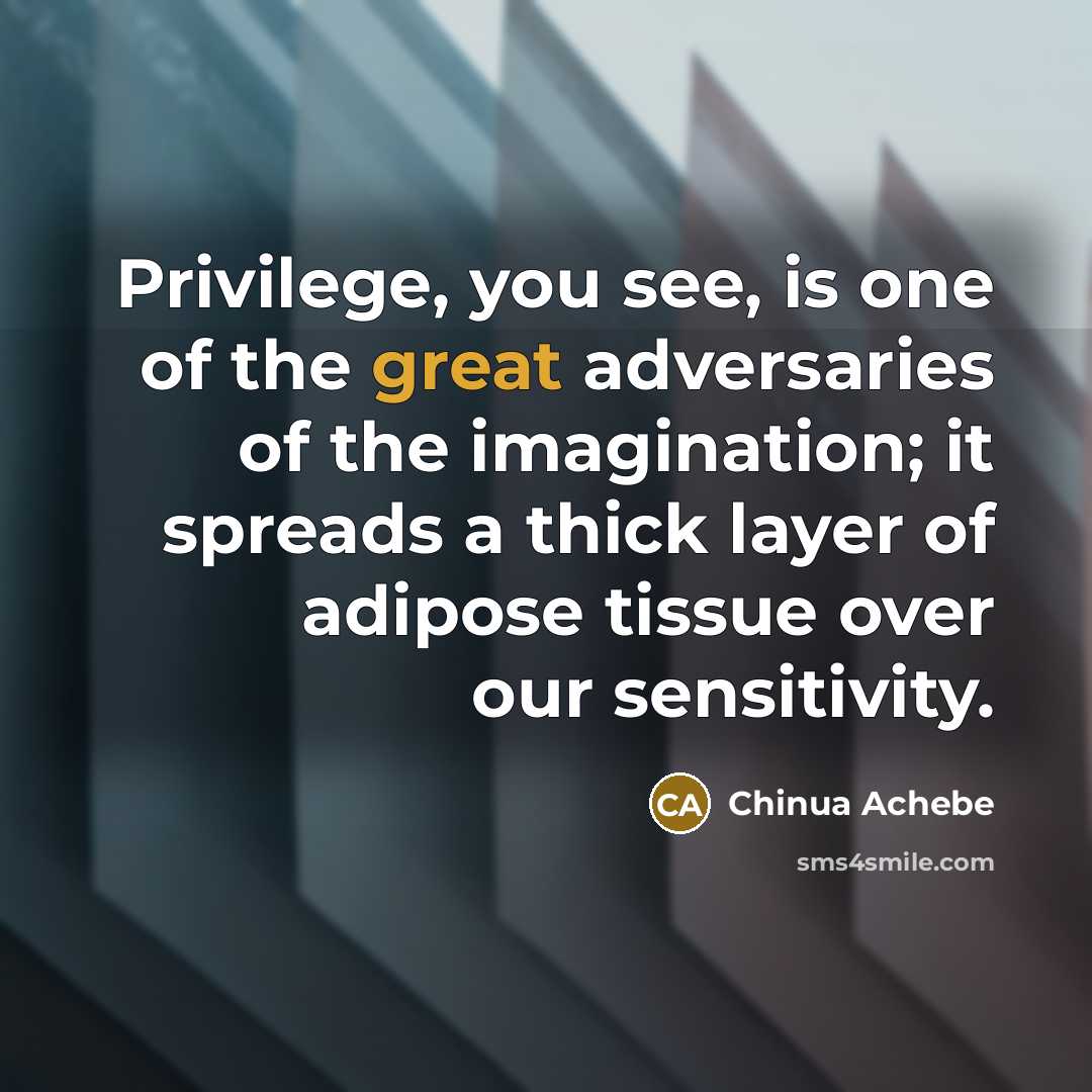 “Privilege, you see, is one of the great adversaries of…” quote by Chinua Achebe