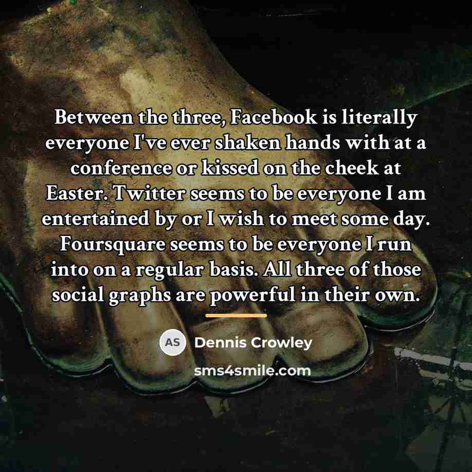 “Between the three, Facebook is literally everyone I've ever shaken…” quote by Dennis Crowley