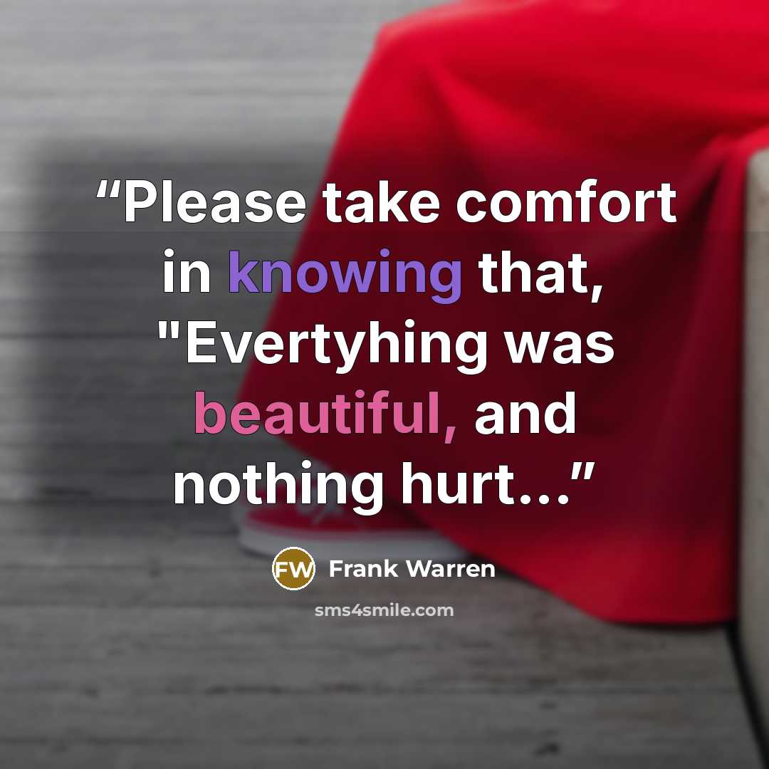 “Please take comfort in knowing that, "Evertyhing was beautiful, and nothing hurt...” quote by Frank Warren