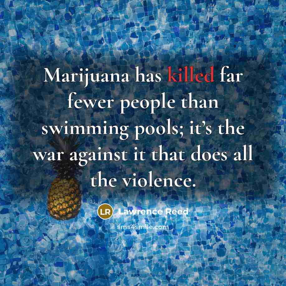“Marijuana has killed far fewer people than swimming pools; it’s…” quote by Lawrence Reed