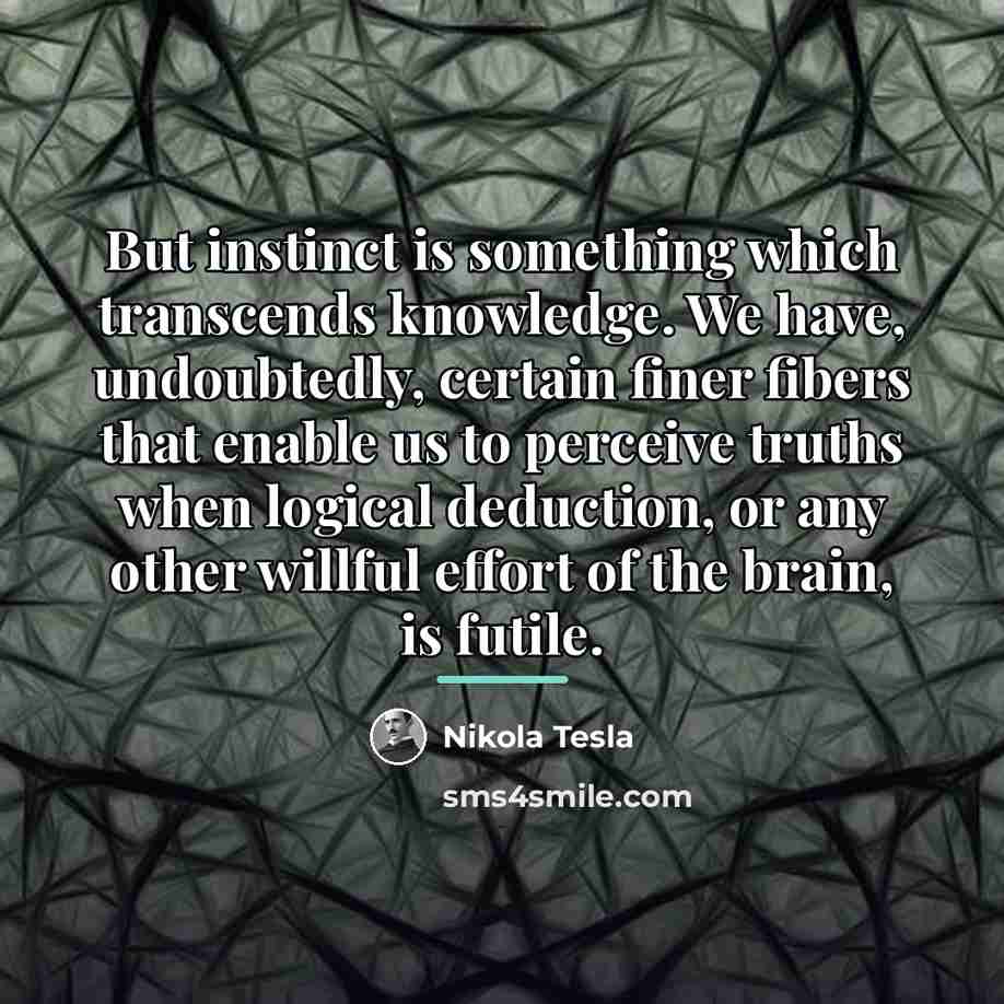 “But instinct is something which transcends knowledge. We have, undoubtedly,…” quote by Nikola Tesla