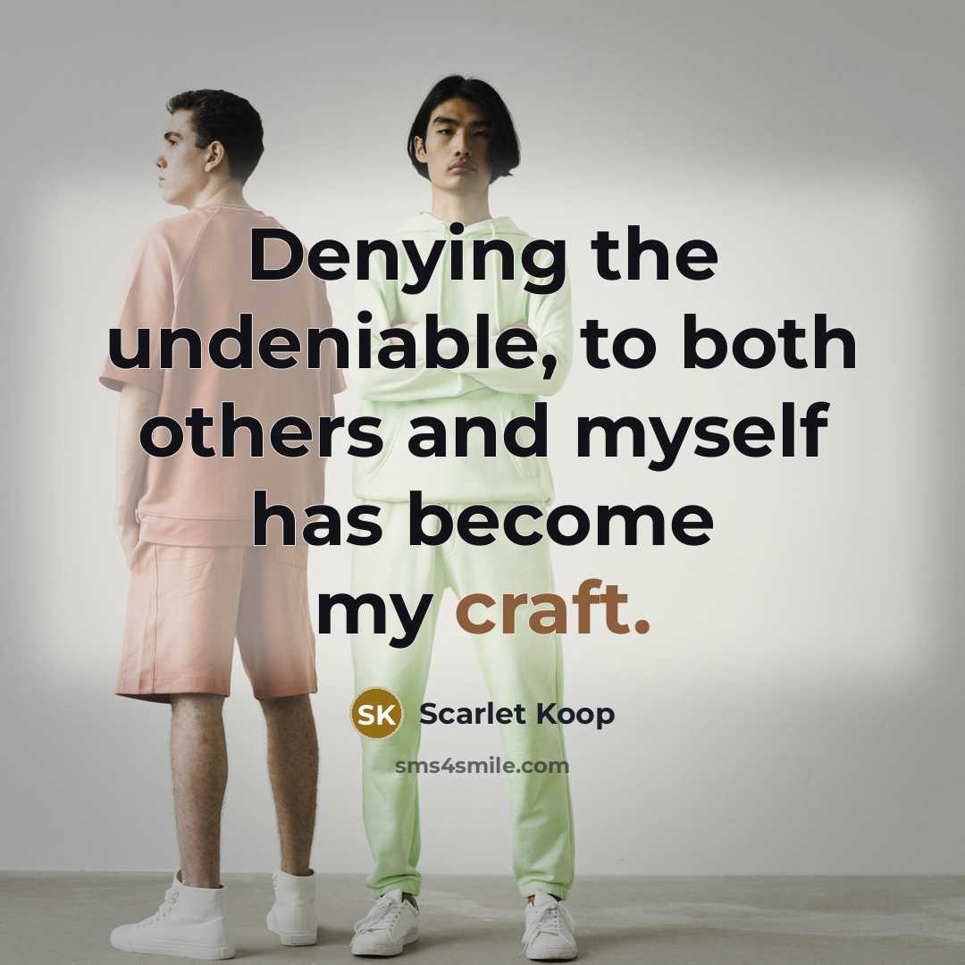 “Denying the undeniable, to both others and myself has become my craft.” quote by Scarlet Koop