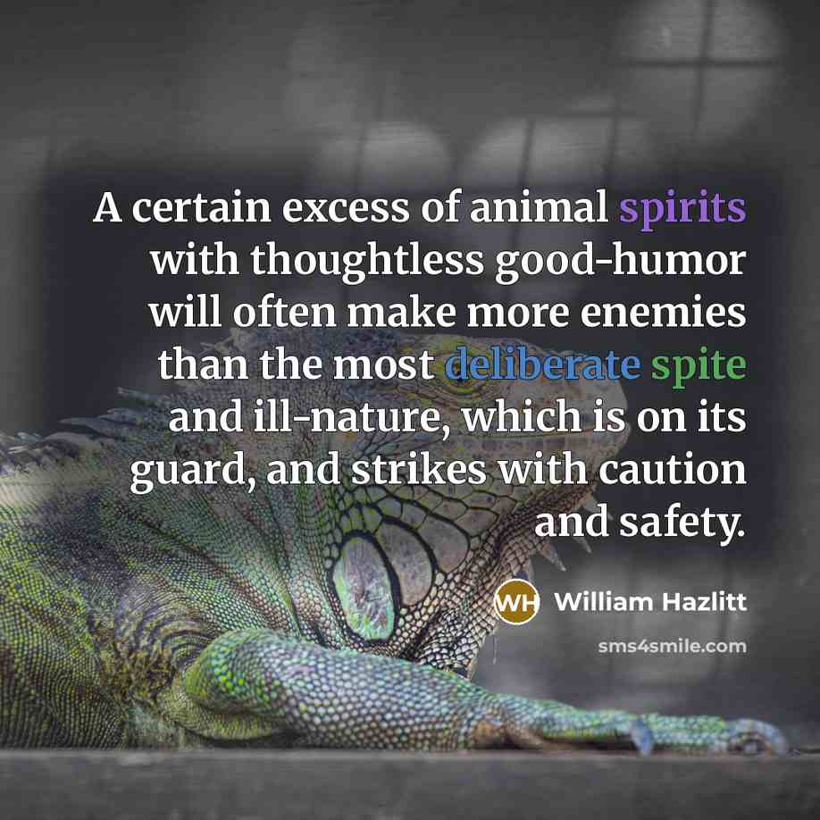 “A certain excess of animal spirits with thoughtless good-humor will…” quote by William Hazlitt