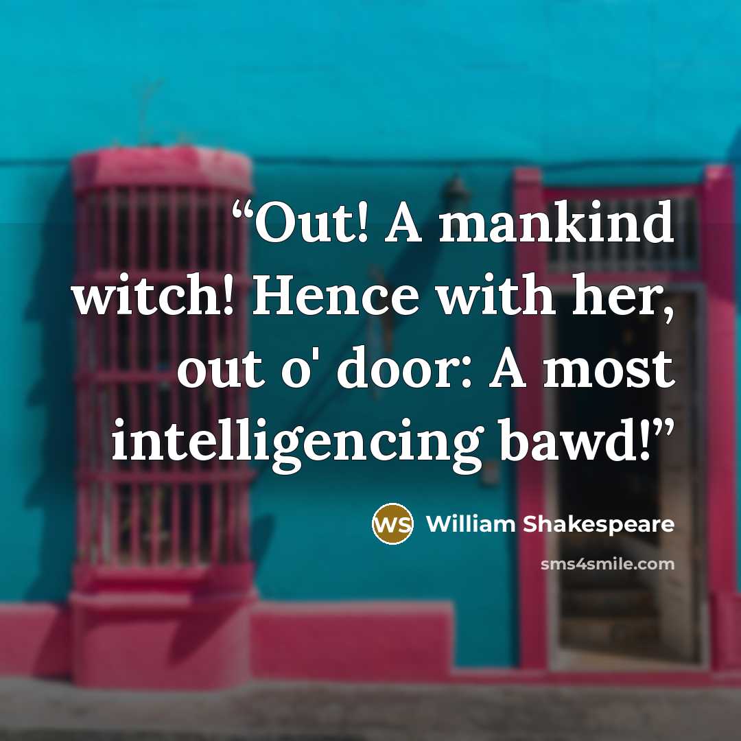 “Out! A mankind witch! Hence with her, out o' door: A most intelligencing bawd!” quote by William Shakespeare