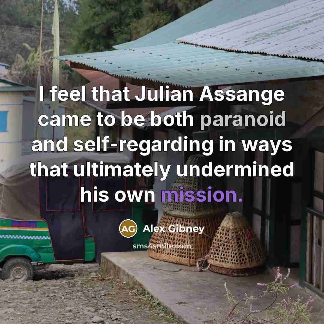 “I feel that Julian Assange came to be both paranoid…” quote by Alex Gibney
