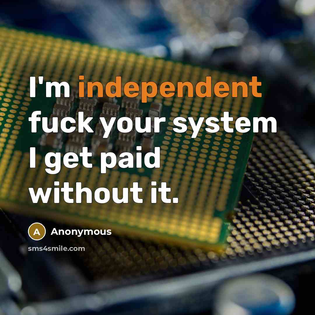 “I'm independent fuck your system I get paid without it.” quote by Anonymous