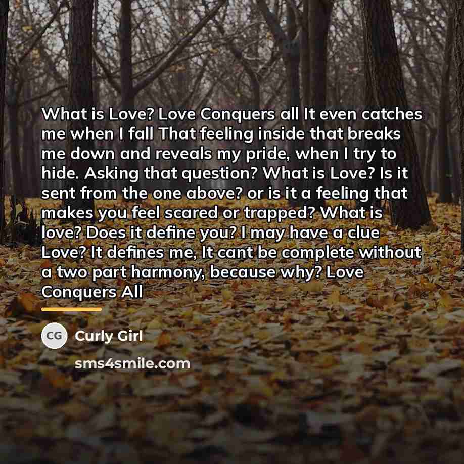 “What is Love? Love Conquers all It even catches me…” quote by Curly Girl