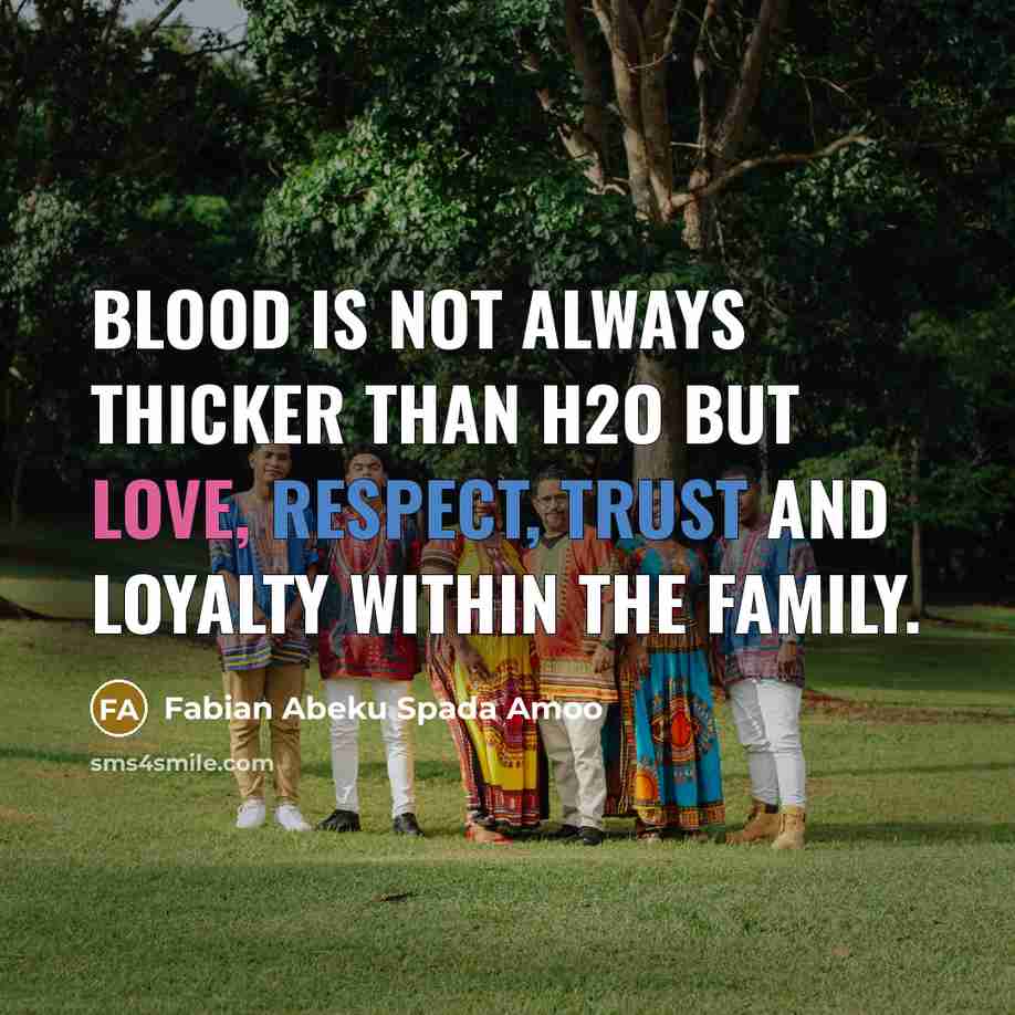 “Blood is not always thicker than H2O but love, respect,…” quote by Fabian Abeku Spada Amoo