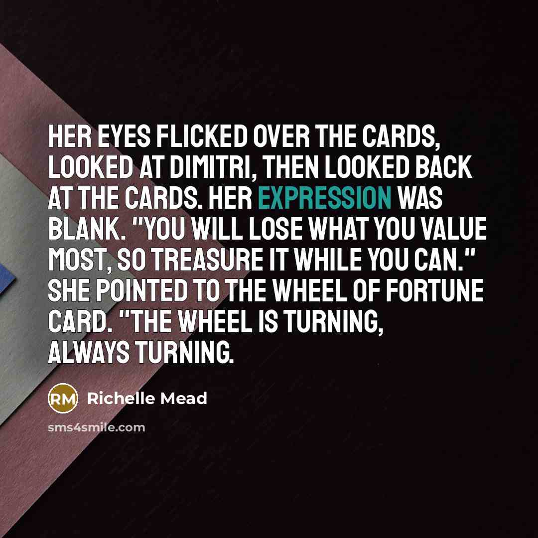“Her eyes flicked over the cards, looked at Dimitri, then…” quote by Richelle Mead