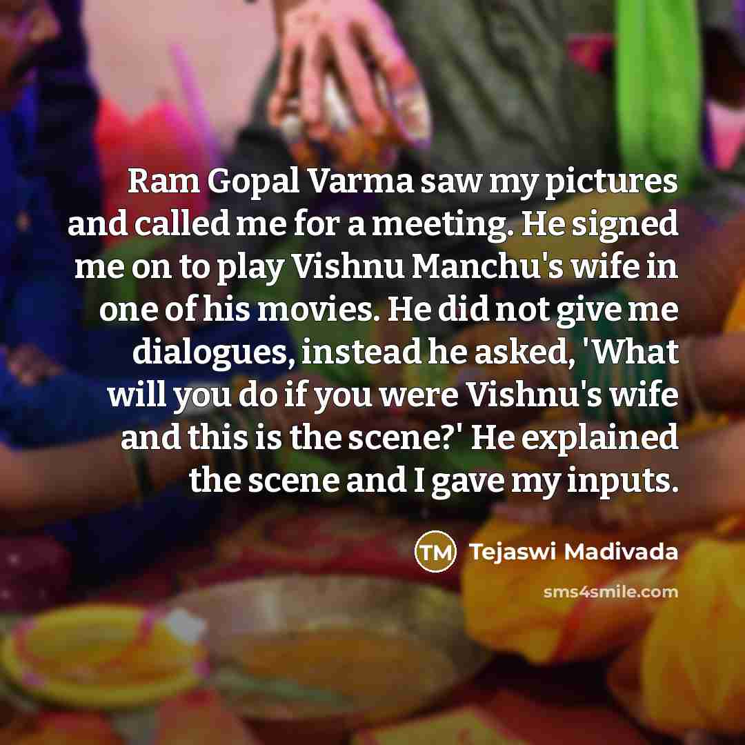 “Ram Gopal Varma saw my pictures and called me for…” quote by Tejaswi Madivada
