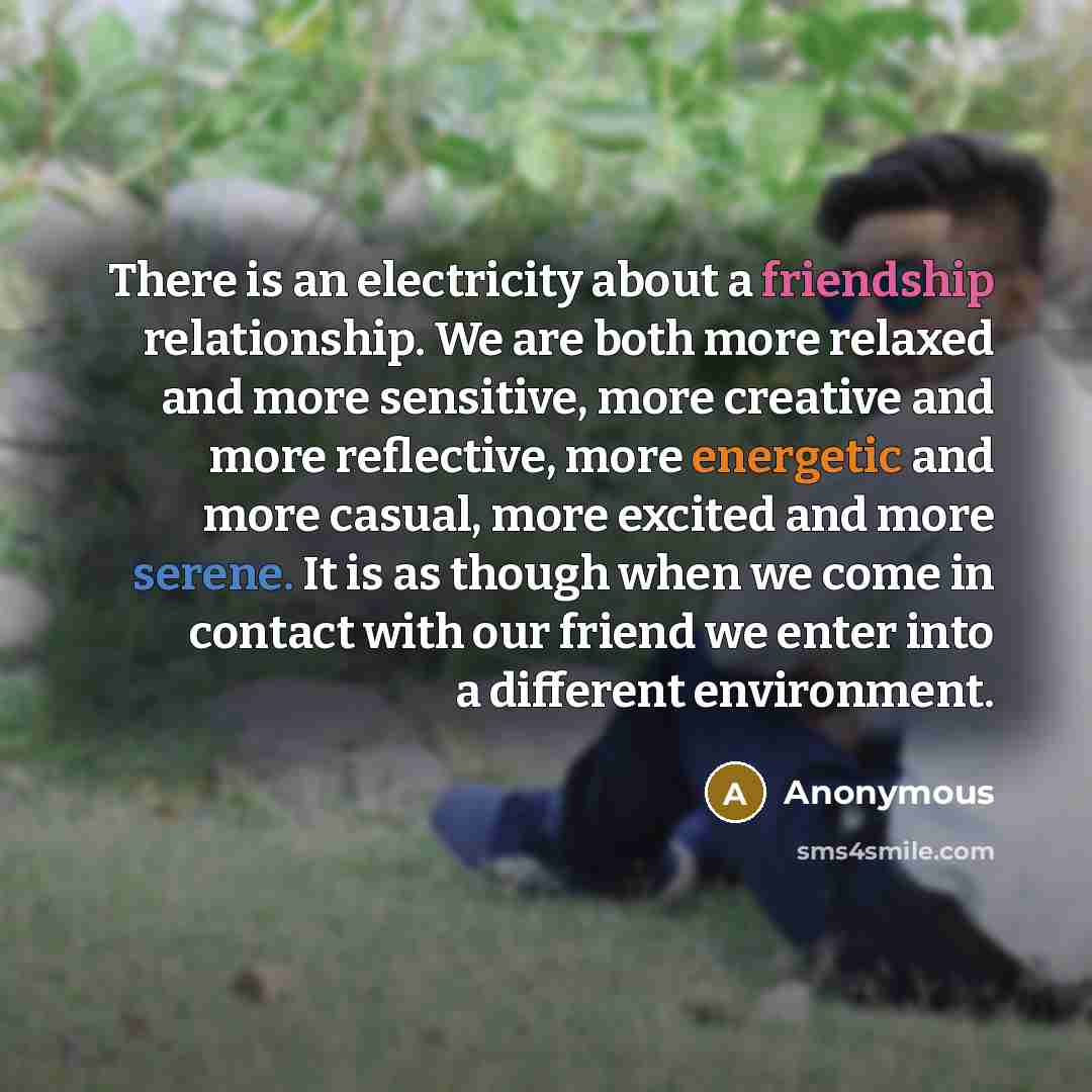 “There is an electricity about a friendship relationship. We are…” quote by Anonymous