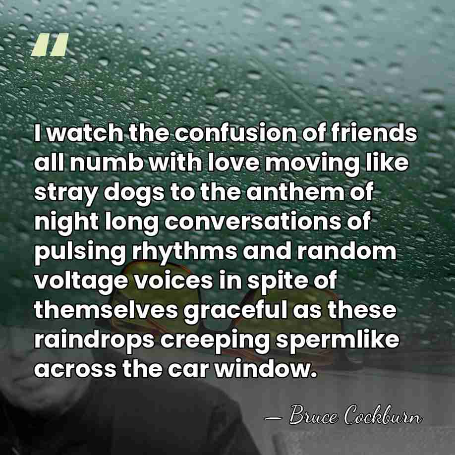 I watch the confusion of friends all numb with love moving like&hellip; - Bruce Cockburn