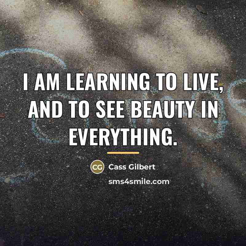 “I am learning to live, and to see beauty in…” quote by Cass Gilbert