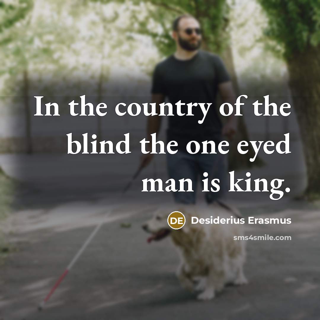 “In the country of the blind the one eyed man…” quote by Desiderius Erasmus