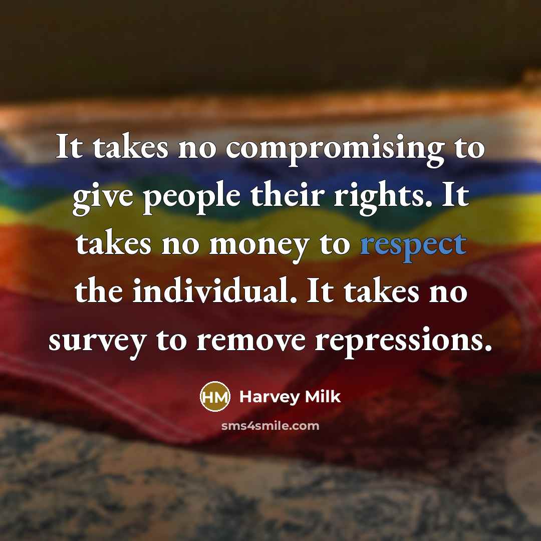 “It takes no compromising to give people their rights. It…” quote by Harvey Milk