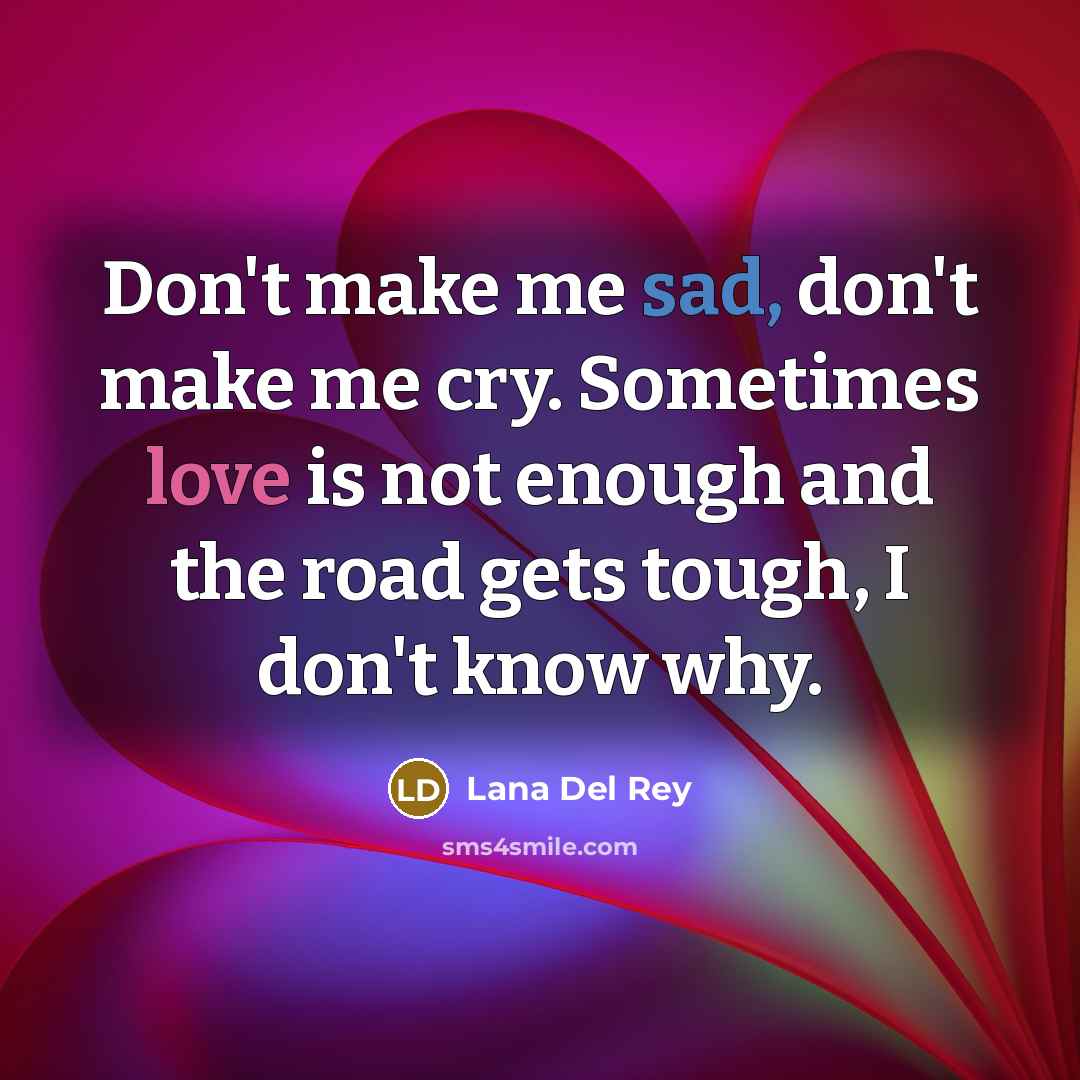 “Don't make me sad, don't make me cry. Sometimes love…” quote by Lana Del Rey