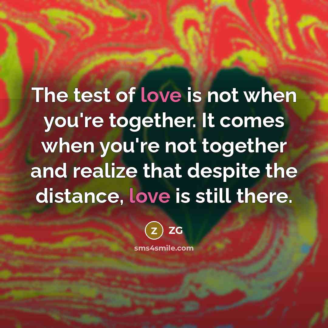 “The test of love is not when you're together. It comes when you're not together and realize that despite the distance, love is still there.” quote by Zg