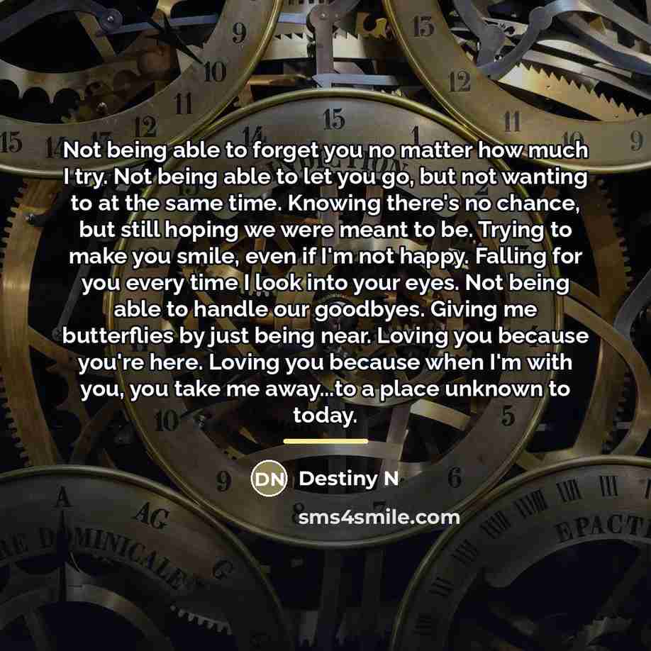 “Not being able to forget you no matter how much…” quote by Destiny N
