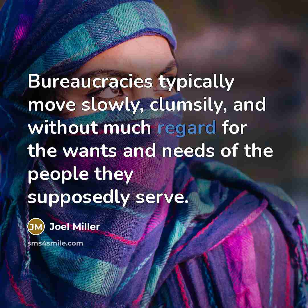 “Bureaucracies typically move slowly, clumsily, and without much regard for…” quote by Joel Miller