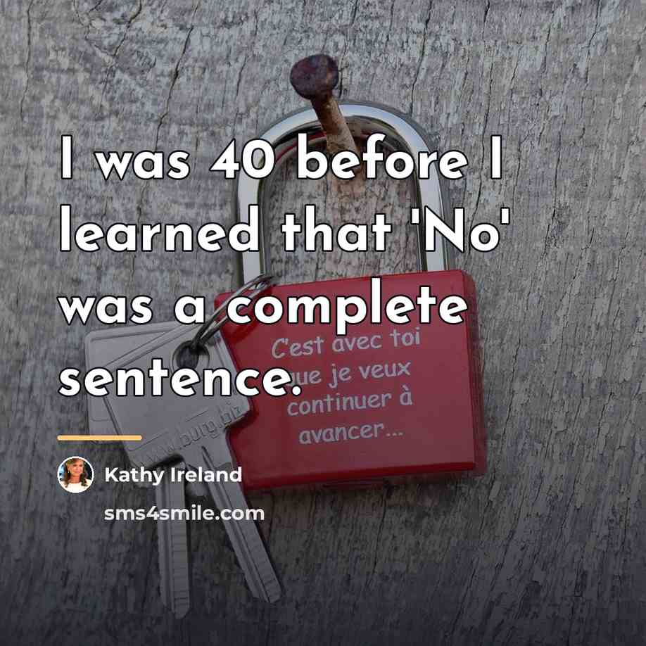 “I was 40 before I learned that 'No' was a…” quote by Kathy Ireland