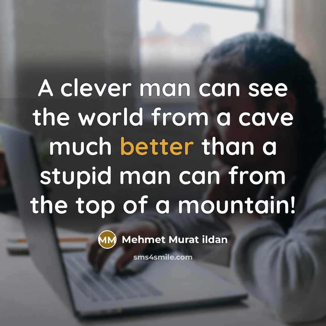 “A clever man can see the world from a cave much better than a stupid man can from the top of a mountain!” quote by Mehmet Murat Ildan