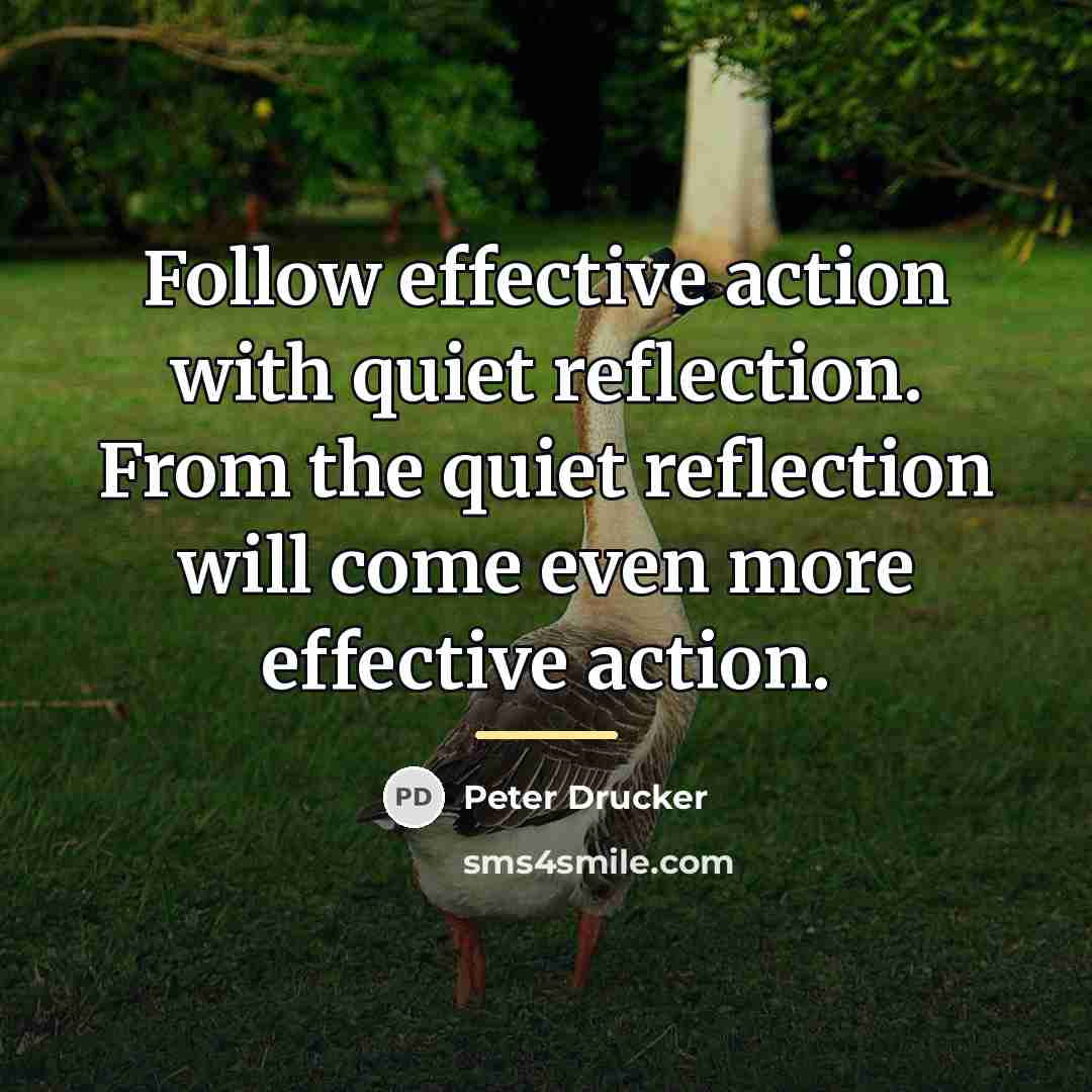 “Follow effective action with quiet reflection. From the quiet reflection…” quote by Peter Drucker