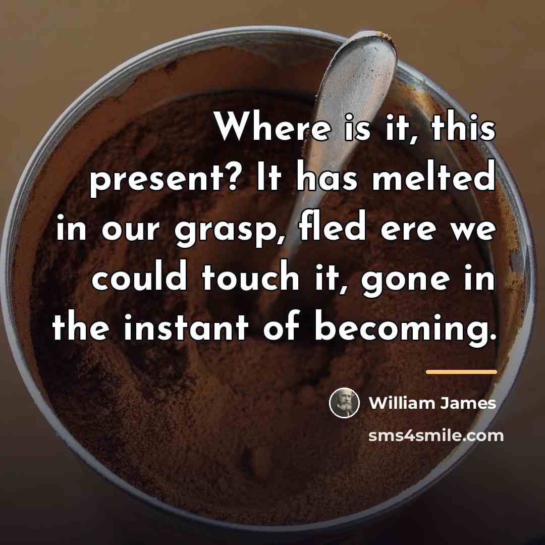 “Where is it, this present? It has melted in our…” quote by William James