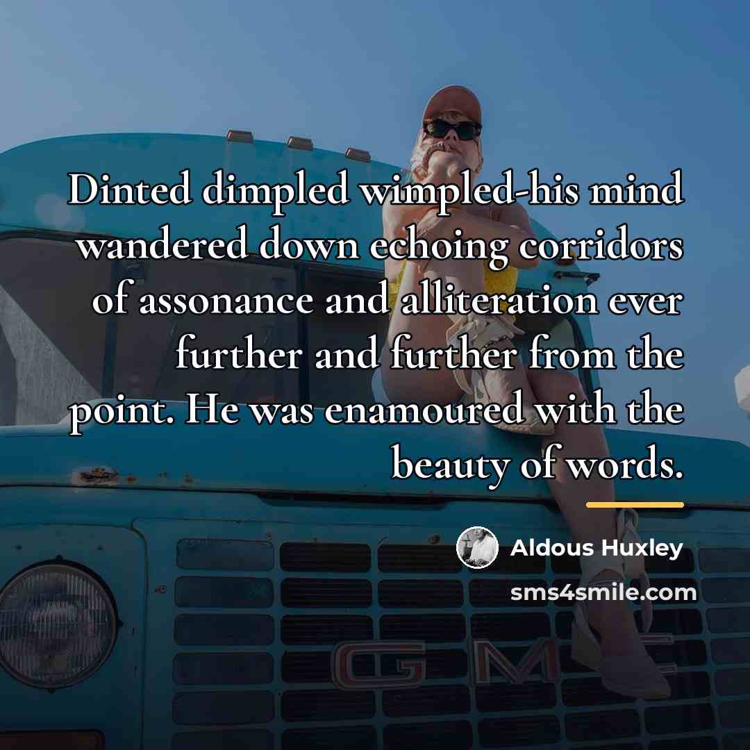 “Dinted dimpled wimpled-his mind wandered down echoing corridors of assonance…” quote by Aldous Huxley